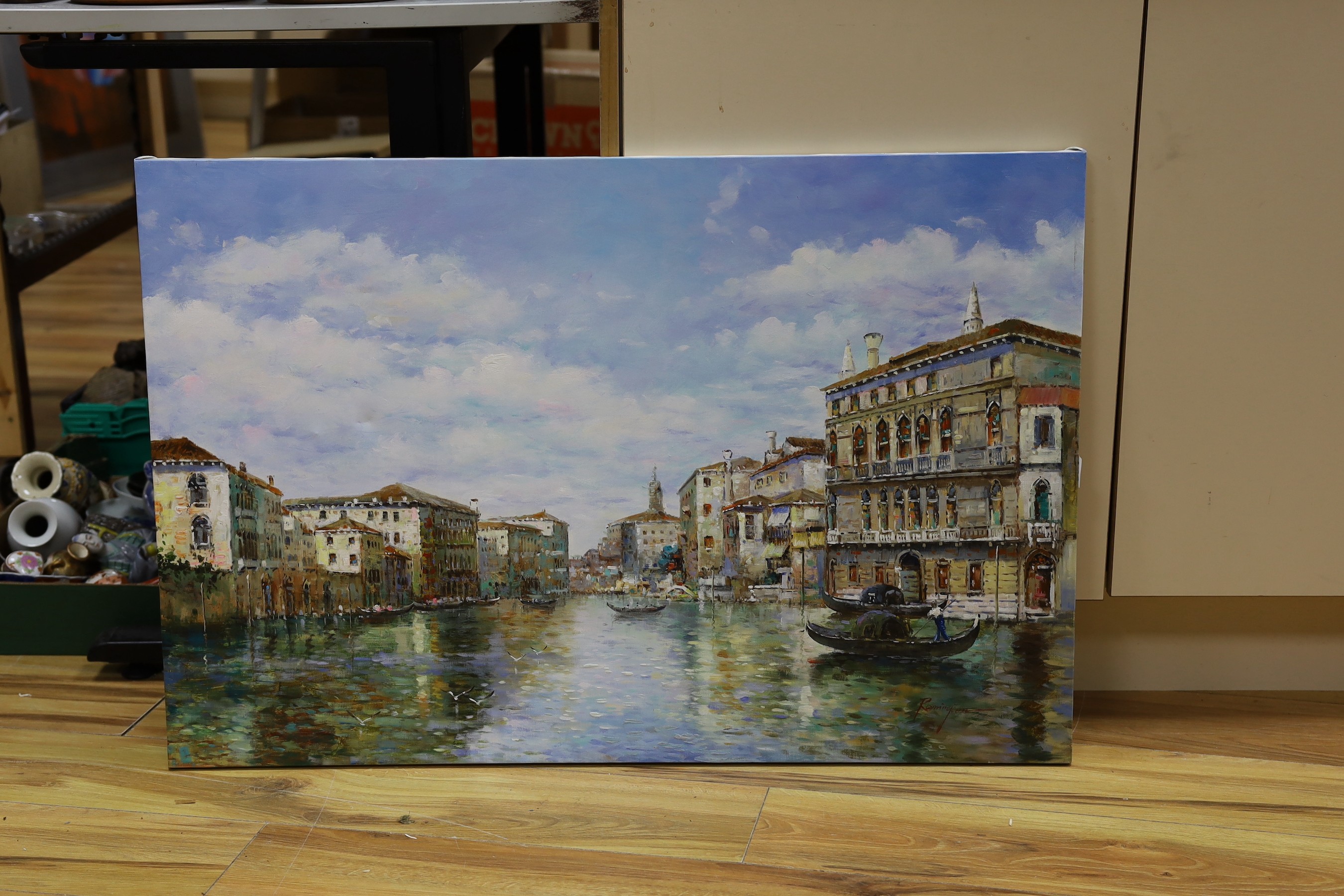Remington, oil on canvas, View of the Grand Canal, signed, 61 x 92cm, unframed